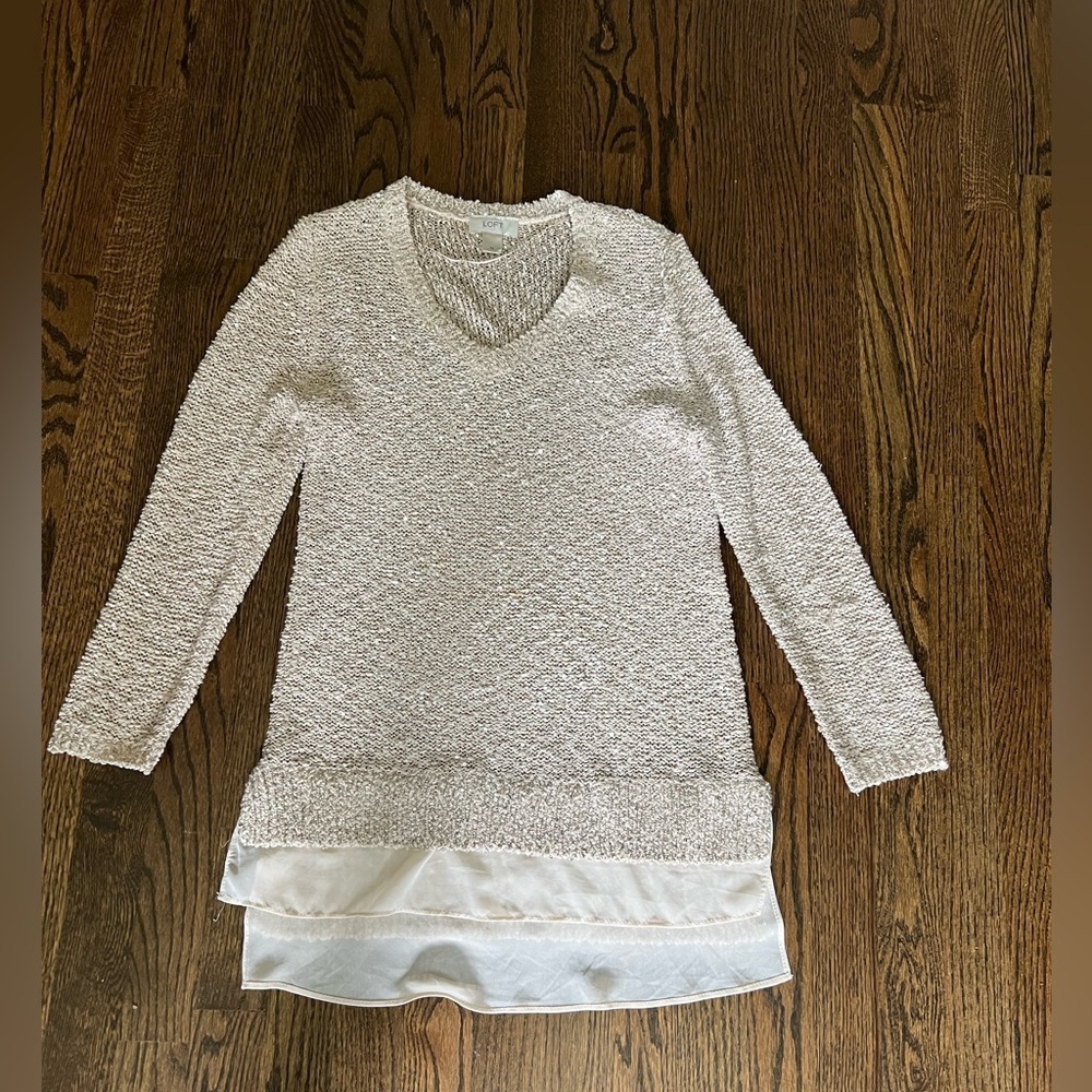 Sweet Cream Sweater with Layered Hem and Micro Sequins